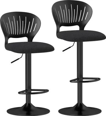 Image de Lot de 2 tabourets de bar - Réglables en hauteur de 84 à 105 cm - Pivotants à 360° - Dossier ouvert - Repose-pieds - Noir