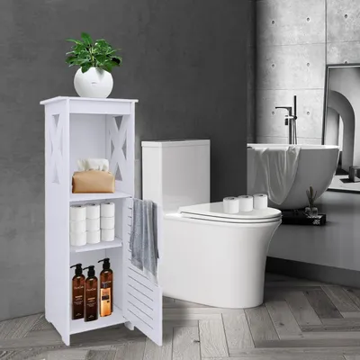 Immagine prodotto di Mobiletto da bagno autoportante con piedini, dimensioni 26 x 20 x 75 cm, colore bianco
