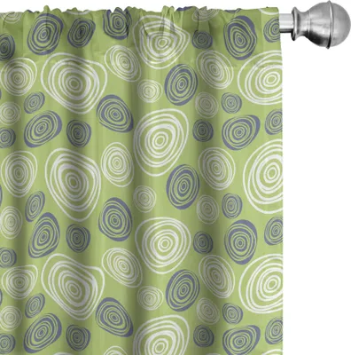 Produktbild von ABAKUHAUS Abstrakt Vorhänge, Gardinen, Geometrische Retro-Muster mit handgezeichneten Kreisen auf Grün, 2 Stück 75 x 175 cm, Grün Lila Blau