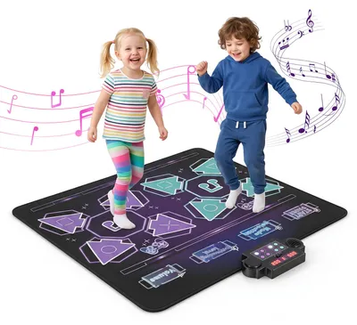 Productafbeelding van COSTWAY dansmat voor 2 kinderen (vanaf 3 jaar), muziekmat met LED-lichten, 4 modi en 7 volumeniveaus, elektronische speelmat, opvouwbaar dansspeelgoed