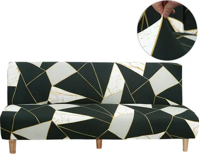 Obrázek produktu pro Elastický potah na pohovku bez područek Pohovka bez područek Napínací ochranný potah na futon Třímístný plně rozkládací gauč Štít na rozkládací gauč bez područek ( Černá + Bílá 02 )