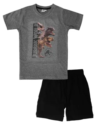 Produktbild von Jurassic World Schlafanzug für Jungen - Kinder Pyjama Set Kurzarm Oberteil mit Hose Grau/Schwarz 110-116