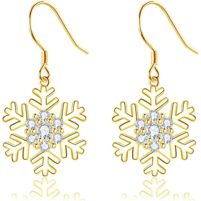 Immagine prodotto di Set di gioielli da donna in argento sterling 925: collana e orecchini a forma di fiocco di neve. Collana in argento 925 di 45 cm con ciondolo e orecchini pendenti con zirconi dorati