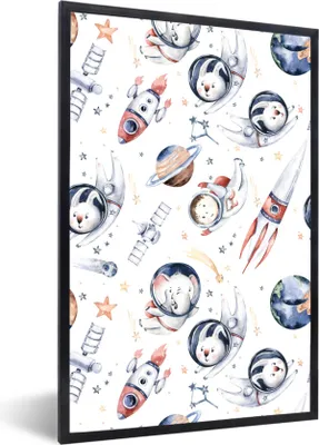 Produktbild von MuchoWow® Gerahmtes Poster Muster - Planeten - Kinder - Mädchen - Kinder - Kinder - Mädchen 60x90 cm - Poster mit Schwarzem Bilderrahmen Wandposter Rahmen Foto Bilder - Kunst
