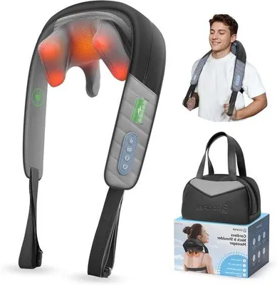 Productafbeelding van Nekmassageapparaat met warmte - Schouderkussen - Spierontspanning - Draadloze 4D kneedtechnologie - 1975 x 1375 cm - Zwart