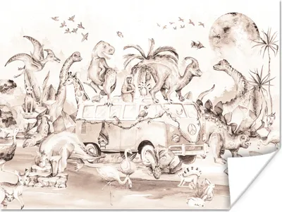 Produktbild von MuchoWow® Poster Dinosaurier - Bus - Kinder - Tiere - Bäume 40x30 cm - Plakate für die Wände - Poster Wohnzimmer