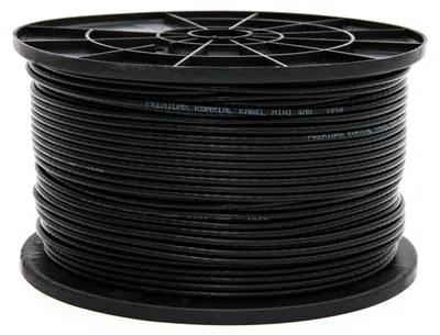 Obrázek produktu pro PremiumX 100m mini koaxiální satelitní kabel 4mm černý koaxiální anténní kabel 2násobně stíněný