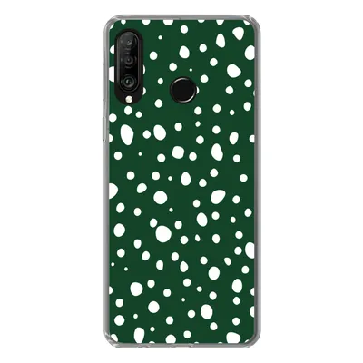Produktbild von MuchoWow® Handyhülle Schutzhülle Hülle für Huawei P30 Lite Polka dots - Weiß - Grün Silikon Softcase Handy Hülle - Handyhülle