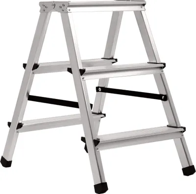 Produktbild von kadax Musko Aluminium Trittleiter, 3 Stufen, 59.5 cm Höhe, 125kg Tragkraft, Antirutschstufen, beidseitig, 2-in-1, leicht und kompakt, für Haushalt & Gewerbe
