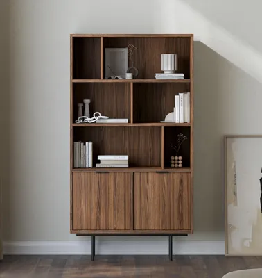 Produktbild von AX LIVING Nordiva Holz Bücherregal 90 cm Warmia Walnut Modern Regal