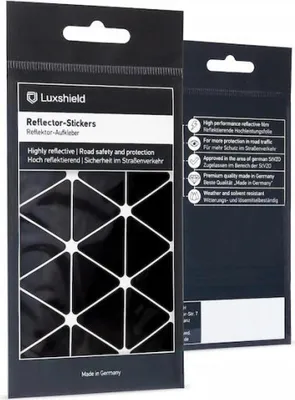 Image de Luxshield : Autocollants réfléchissants triangulaires, petits, noirs - pour une meilleure visibilité sur la route.