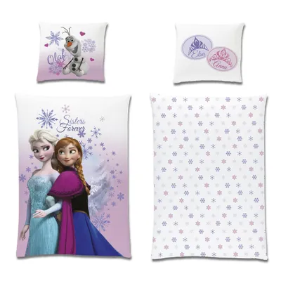 Produktbild von Disney Frozen Bettwäsche Set 2-teilig, Pink, Eiskönigin aus 100% Baumwolle mit Reißverschluss - Anna und Elsa Bettwäsche 135x200cm 80x80 cm -