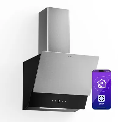 Image de Klarstein Verosteel Hotte Aspirante 45 cm - Hotte Décorative, 624 m³/h, A++, Commandes Tactiles, LED, Filtre Charbon, Inox & Verre Noir, Silencieuse, Cuisine Moderne