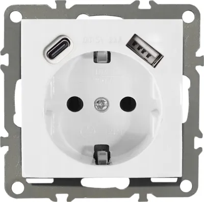Produktbild von Schuko Steckdose 230V mit USB-C + USB-A QUADRA weiß