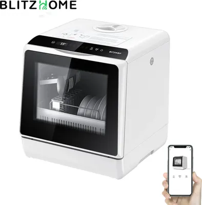 Produktbild von BlitzHome APP Mini umývačka riadu 5 l Stolová umývačka riadu s dvojitým prívodom vody Voľne stojaca umývačka riadu pre kanceláriu, malý byt, kemping, karavan, biela