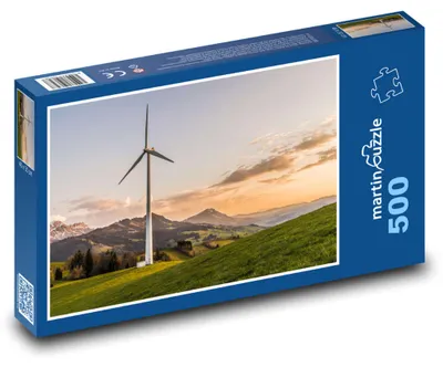 Produktbild von Puzzle 500 Grüne Landschaft mit Windkraftwerk - martinpuzzle