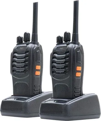 Zdjęcie produktu dla Zestaw przenośnych radiotelefonów, 2 sztuki, 0,5 W, 1200 mAh, programowalne, z ładowarką i słuchawkami