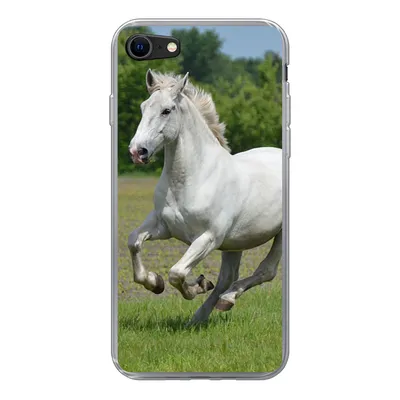 Produktbild von MuchoWow® Handyhülle Schutzhülle Hülle für iPhone SE 2020 Pferde - Natur - Weiß Silikon Softcase Handy Hülle - Kartenbesitzer
