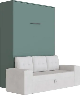 Produktbild von Schrankbett M3 140x200 Vertikal mit Sofa  Armlehnen mit Schubladen Steingrün