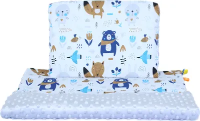 Produktbild von Minky Baby Kinderwagenset Kuscheldecke Kinder Decke Kissen 50 x70 cm 6. Waldtiere + Grau