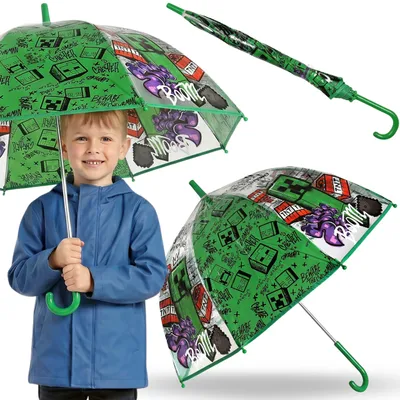 Produktbild von Minecraft Kinder-Klappschirm mit Schnappverschluss, transparenter manueller Regenschirm, 46 cm