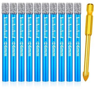 Obrázok produktu pre Sada vrtákov na dlaždice 11-dielna, 6 mm diamantový vrták, sklenený vrták, karbidový vrták pre keramiku