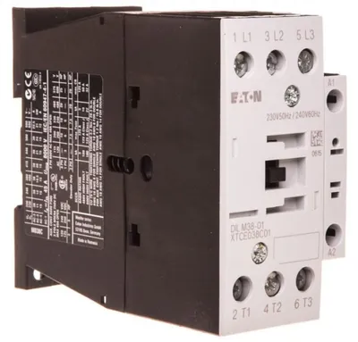 Imagen del producto de Eaton DILM38-01, 230V/50Hz, 240V/60Hz, 112456. Contactor de potencia, 3 polos + 1 polo auxiliar