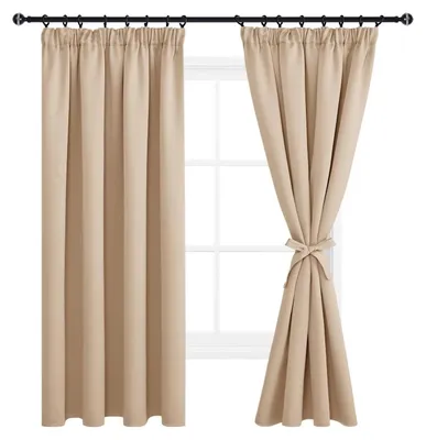 Productafbeelding van Verduisterende gordijnen met plooiband, set van 2, 183 x 167 cm, beige