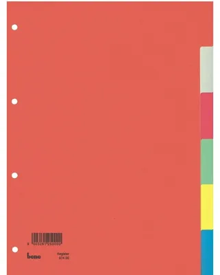 Produktbild von Bene Kartonregister, DIN A4, 6-teilig, blanko, durchgefärbter Karton, 230g/qm, farbig, 4-fach Lochung