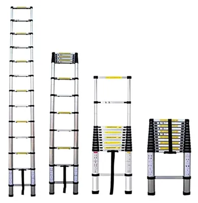 Produktbild von 3,8 m Aluminiumleiter - Leichte, hohe, gerade Leiter, 150 kg, rutschfeste Gummifüße, faltbare, ausziehbare Mehrzweckleiter, Teleskop-Kletterwerkzeug für Heimwerker