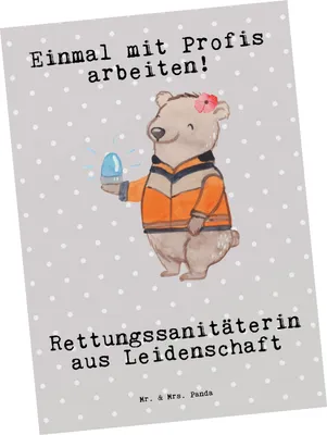 Produktbild von Mr. & Mrs. Panda Postkarte Rettungssanitäterin Leidenschaft - Grau Pastell - Geschenk, Grußkarte, Postkarten, Ansichtskarte, Ansichtskarten, kunstkarte