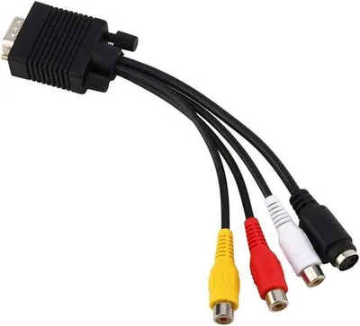 Obrázek produktu pro Adaptér S-Video a VGA na 3 TV AV – kabel pro PC – převodník z samce na TV – adaptér s výstupy S-Video a 3 TV.