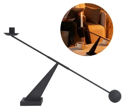 Produktbild von Kerzenständer Schwarz aus Metall, moderner Stabkerzenhalter, minimalistische Tischdekoration für Wohnzimmer, Esstisch oder Kamin