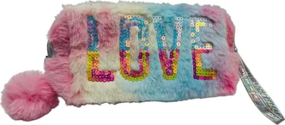 Produktbild von Plüsch Etui Federmäppchen Schlampermäppchen Make-up Tasche 25 cm - Schminktasche Design Plüsch Love Regenbogen