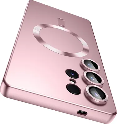 Obrázek produktu pro Magnetické pouzdro pro Samsung Galaxy S25 Ultra, matné silikonové ochranné pouzdro s ochranou objektivu, kompatibilní s MagSafe Růžový