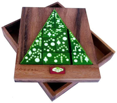 Obrázok produktu pre Vianočný stromček - láskyplne maľované drevené puzzle s darčekovým kameňom - náročné puzzle - puzzle hra