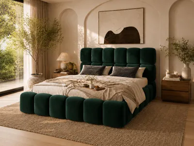 Produktbild von Emlar Polsterbett Tessa 160x200 cm - Bubble Bett mit Bettkasten & Metalllattenrost - Velvet-Stoff - Doppelbett mit Stauraum Grün (Magic Velvet 2292)