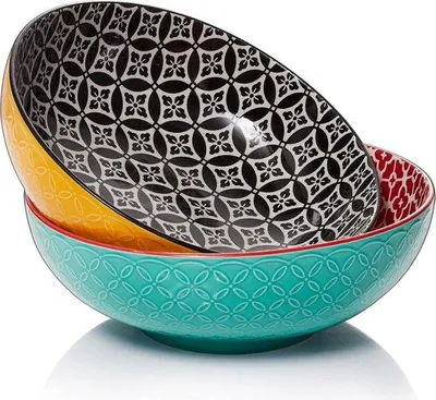 Obrázek produktu pro Sada 2 porcelánových salátových mís, 24 cm, 2000 ml, vhodné do mikrovlnné trouby a myčky, stohovatelné, barevné, dárek pro maminku, Vánoce