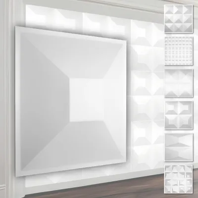 Produktbild von HEXIM 3D Wandpaneele, PVC Kunststoff weiß - Pyramiden Design Paneele 50x50cm Wandverkleidung (2QM HD024) Kinderzimmer Wandtattoos Dekorpaneele
