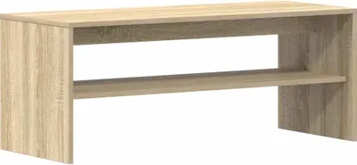 A product shot of a TV stand with a shelf.