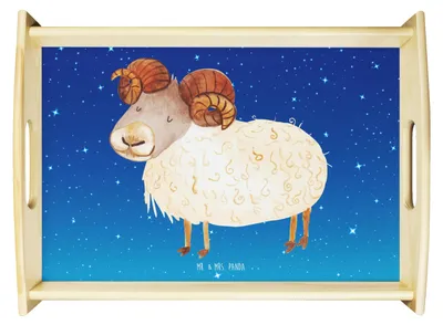 Produktbild von Mr. & Mrs. Panda Sofa Tablett Sternzeichen Widder - Sternenhimmel Blau - Geschenk, Holztablett, Geburtstag April, Servier, Dekotablett, Deko, Schafbock, Bock, holz, März