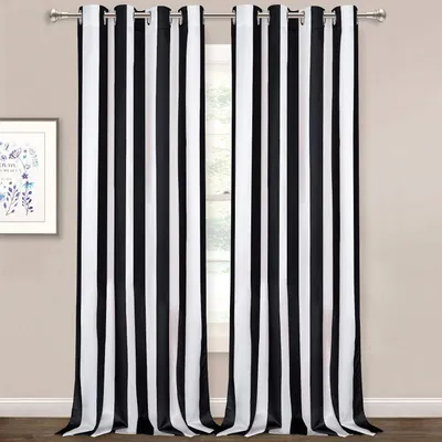 Image de Rideaux rayés - Panneau de rideau noir et blanc avec des rayures verticales - Rideaux pour fenêtres avec œillets, idéaux pour la décoration de chambres et de salons