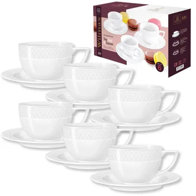 Produktbild von Wilmax Tasse mit Untertasse 240 ml Weiß Porzellan 6er Set WL-880105/6C