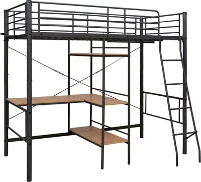 Produktbild von vidaXL Etagenbett mit Tischrahmen Grau Metall 90x200 cm