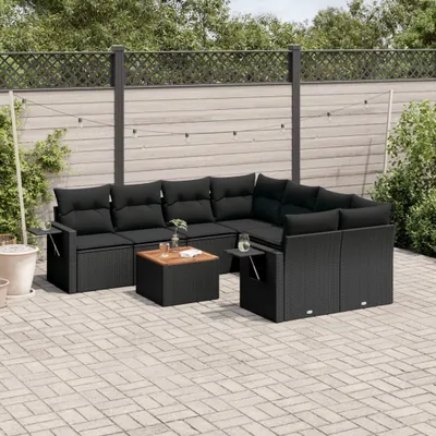 Produktbild von Design 9-tlg. Garten-Sofagarnitur mit Kissen Schwarz Poly Rattan, Gartensofas 2024 Neu