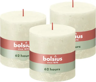 Stumpenkerzen XXL, 3er-Pack, 62 h Brenndauer, Elfenbein