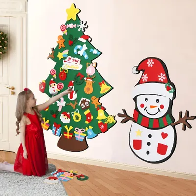 Obrázok produktu pre Plstený vianočný stromček DIY vianočný stromček  pre deti,  Vianočná sada závesných replik pre deti, Vianočná súprava