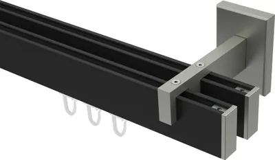 Produktbild von Interdeco Innenlaufstange / Gardinenstange mit Innenlauf Schwarz / Edelstahl-Optik, Typ Smartline Paxo (Kappe), 14x35 mm 2-läufig, 440 cm