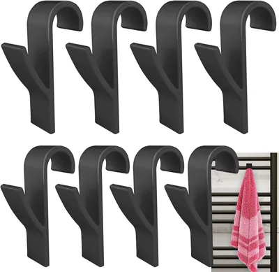 Image de Crochets radiateurs ronds - Lot de 8 - Crochets de serviette réglables, noirs, pour radiateurs de salle de bain. Crochets pour radiateurs sèche-serviettes