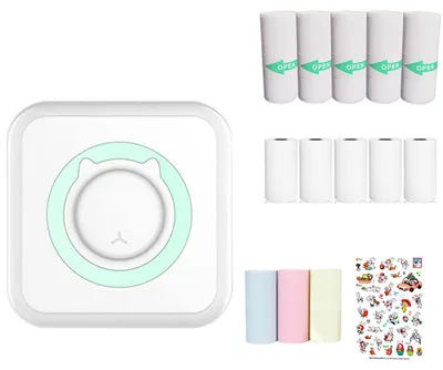 Zdjęcie produktu dla Drukarka mini - Bluetooth - 13 rolek - Niebieski - Kieszonkowa drukarka termiczna bez atramentu